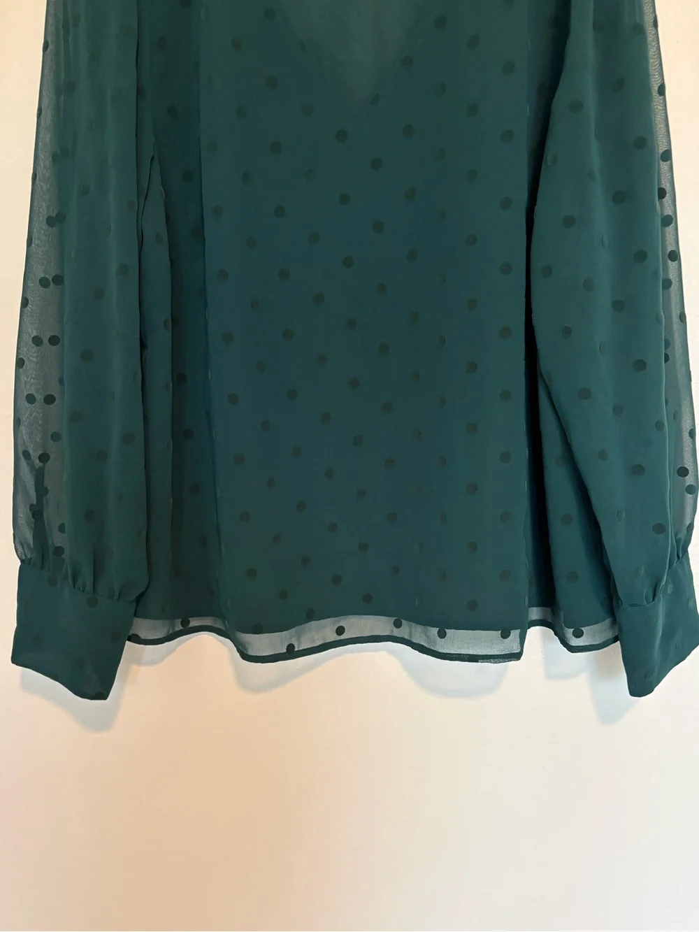J. Crew Chiffon Dot V-Neck Puff Sleeve Blouse Career Green XXL